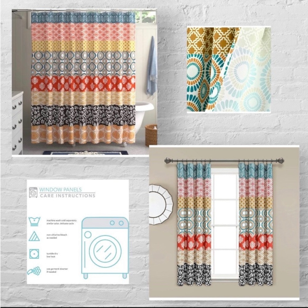 Matching Boho Shower & Window Curtain Set